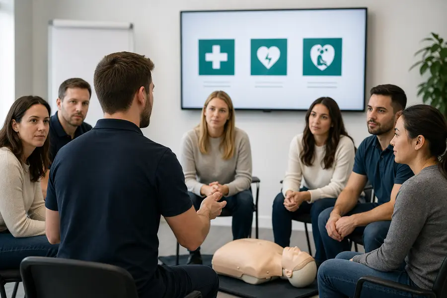 Small-group workplace safety training session